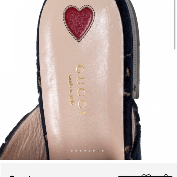 Gucci Princeton Mules Navy Velvet w Gold Horse Bit Buckle & Gucci Gold Logos 7.5 - Picture 6 of 16